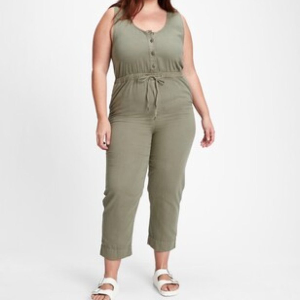 NWT Gap Khaki Army Green Jumpsuit / Romper With Tie Waist Size 14 Tall